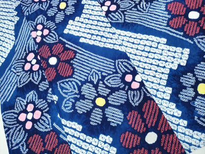 平和屋着物∴夏物 浴衣 有松鳴海絞り よろけ縞舞花文 綿 逸品 CABA0718ng