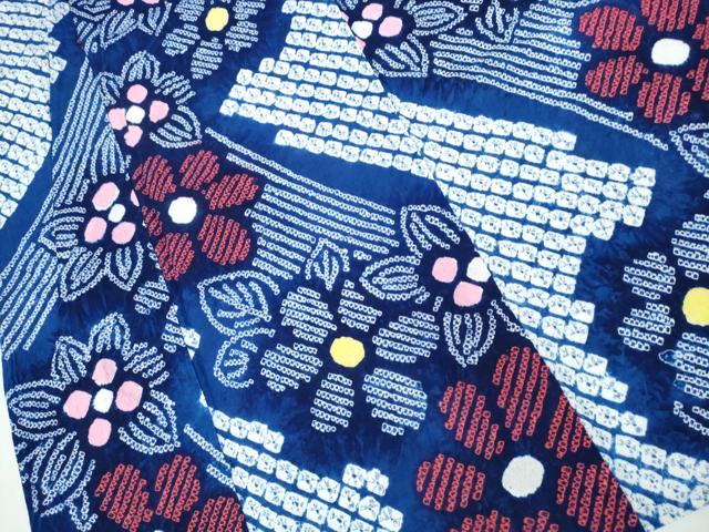 平和屋着物∴夏物 浴衣 有松鳴海絞り よろけ縞舞花文 綿 逸品 CABA0718ng