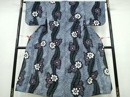 平和屋着物∴夏物 浴衣 有松鳴海絞り 舞葉花文 綿 逸品 CABA0719ng
