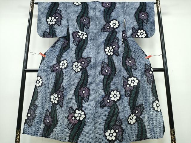 平和屋着物∴夏物 浴衣 有松鳴海絞り 舞葉花文 綿 逸品 CABA0719ng