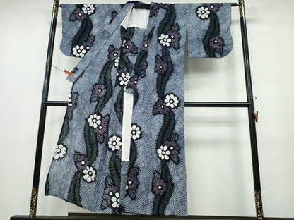 平和屋着物∴夏物 浴衣 有松鳴海絞り 舞葉花文 綿 逸品 CABA0719ng