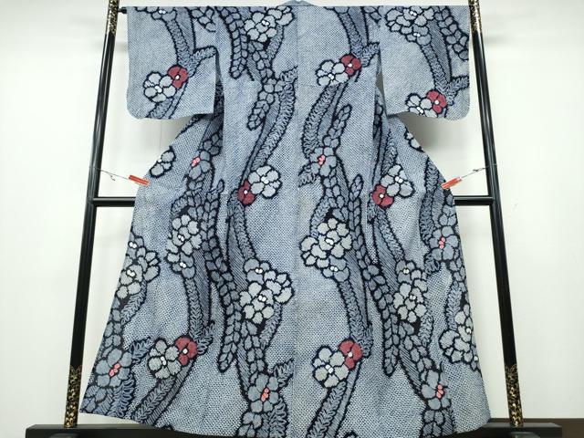 平和屋着物∴夏物 浴衣 有松鳴海絞り 舞葉牡丹文 綿 逸品 CABA0722ng