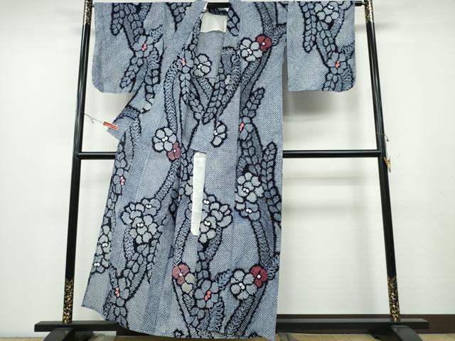 平和屋着物∴夏物 浴衣 有松鳴海絞り 舞葉牡丹文 綿 逸品 CABA0722ng