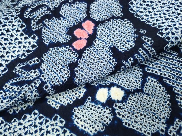 平和屋着物∴夏物 浴衣 有松鳴海絞り 舞葉牡丹文 綿 逸品 CABA0722ng