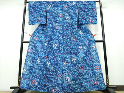 平和屋着物∴夏物 浴衣 有松鳴海絞り 色紙花唐草文 綿 逸品 CABA0723ng