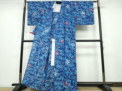 平和屋着物∴夏物 浴衣 有松鳴海絞り 色紙花唐草文 綿 逸品 CABA0723ng