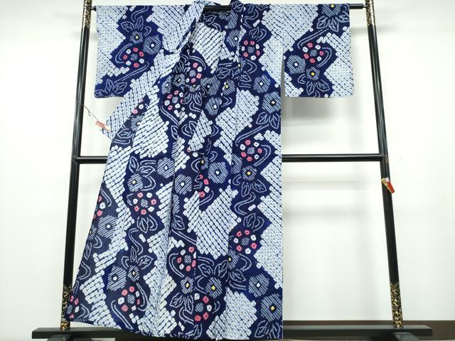 平和屋着物∴夏物 浴衣 有松鳴海絞り 流水花文 綿 逸品 CABA0724ng