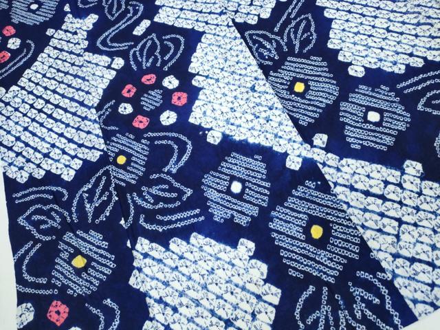 平和屋着物∴夏物 浴衣 有松鳴海絞り 流水花文 綿 逸品 CABA0724ng