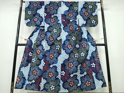 平和屋着物∴夏物 浴衣 有松鳴海絞り 舞花文 綿 逸品 CABA0727ng