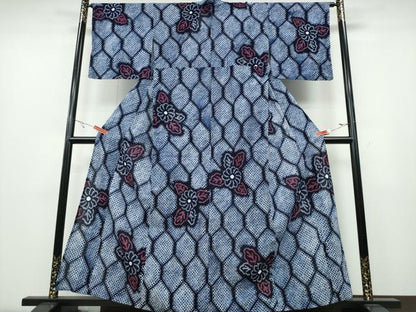 平和屋着物∴夏物 浴衣 有松鳴海絞り 網目舞菊文 綿 逸品 CABA0729ng