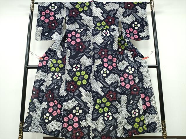 平和屋着物∴夏物 浴衣 有松鳴海絞り 舞花文 綿 逸品 CABA0730ng