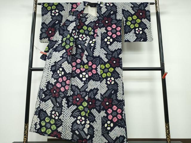 平和屋着物∴夏物 浴衣 有松鳴海絞り 舞花文 綿 逸品 CABA0730ng