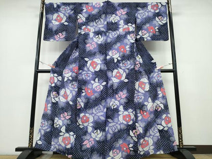 平和屋着物∴夏物 浴衣 有松鳴海絞り 薔薇 綿 逸品 CABA0733ng