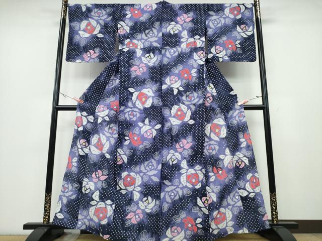 平和屋着物∴夏物 浴衣 有松鳴海絞り 薔薇 綿 逸品 CABA0733ng