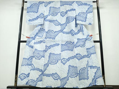 平和屋着物∴夏物 浴衣 有松鳴海絞り 立波吉祥文 綿 逸品 未使用 CABA0734ng