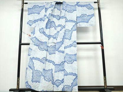 平和屋着物∴夏物 浴衣 有松鳴海絞り 立波吉祥文 綿 逸品 未使用 CABA0734ng