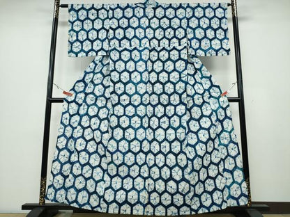 平和屋着物∴夏物　浴衣　有松鳴海絞り　亀甲文様　綿　逸品　未使用　CABA0735ng