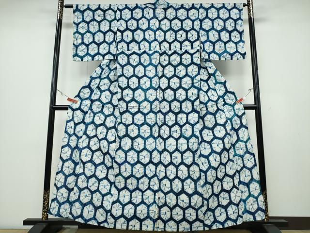 平和屋着物∴夏物　浴衣　有松鳴海絞り　亀甲文様　綿　逸品　未使用　CABA0735ng
