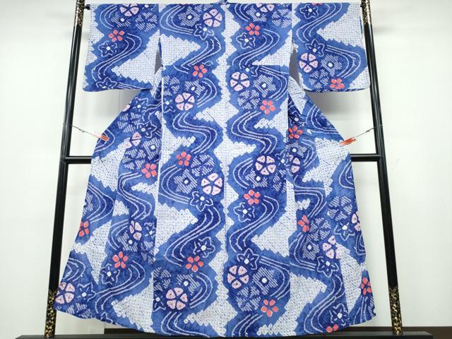 平和屋着物∴夏物 浴衣 有松鳴海絞り 流水舞花文 綿 逸品 CABA0736ng