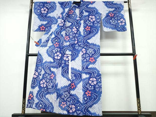 平和屋着物∴夏物 浴衣 有松鳴海絞り 流水舞花文 綿 逸品 CABA0736ng