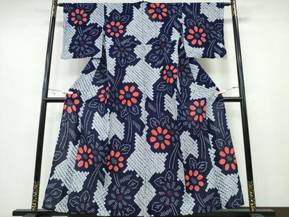 平和屋着物∴夏物 浴衣 有松鳴海絞り 吉祥菊文 綿 逸品 CABA0738ng