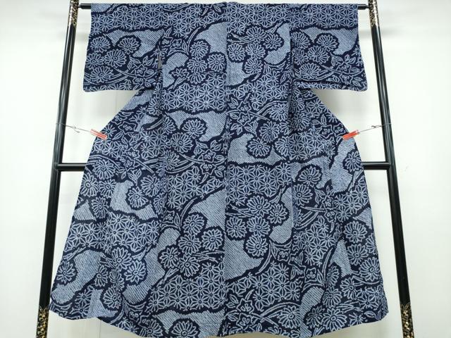 平和屋着物∴夏物　浴衣　有松鳴海絞り　枝菊麻の葉文様　綿　逸品　CABA0739ng
