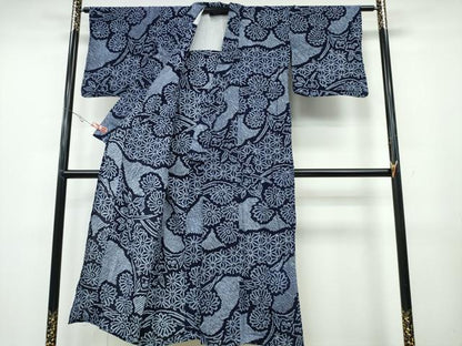 平和屋着物∴夏物　浴衣　有松鳴海絞り　枝菊麻の葉文様　綿　逸品　CABA0739ng
