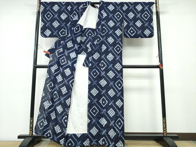 平和屋着物∴夏物 浴衣 有松鳴海絞り 菱吉祥文 綿 逸品 CABA0740ng