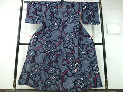 平和屋着物∴夏物 浴衣 有松鳴海絞り 花唐草文 綿 逸品 CABA0743ng