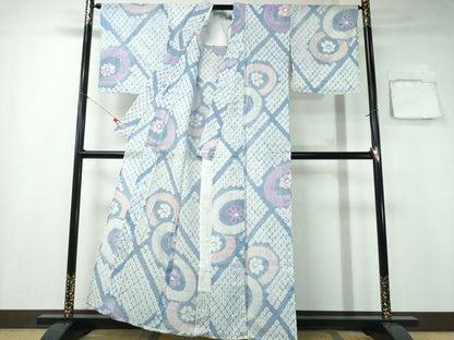 平和屋着物∴夏物 浴衣 有松鳴海絞り 菱番傘花文 綿 逸品 CABA0744ng