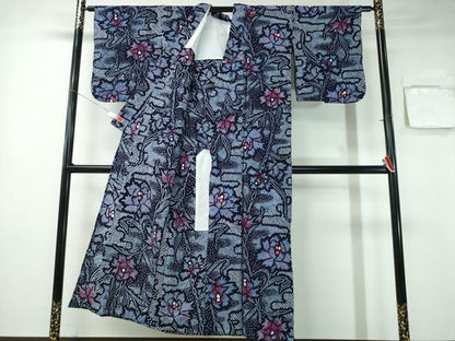 平和屋着物∴夏物　浴衣　有松鳴海絞り　エ霞草花文　綿　逸品　CABA0745ng