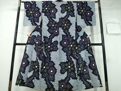 平和屋着物∴夏物 浴衣 有松鳴海絞り 枝花文 綿 逸品 CABA0746ng