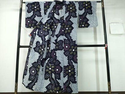 平和屋着物∴夏物 浴衣 有松鳴海絞り 枝花文 綿 逸品 CABA0746ng