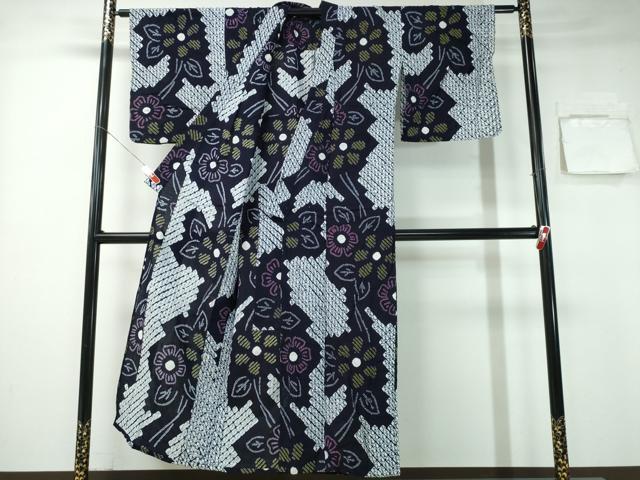 平和屋着物∴夏物 浴衣 有松鳴海絞り 枝花文 綿 逸品 CABA0746ng