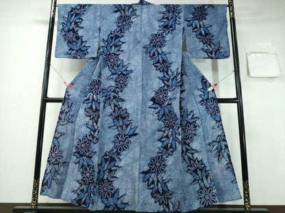 平和屋着物∴夏物 浴衣 有松鳴海絞り 笹菊文 綿 逸品 CABA0747ng