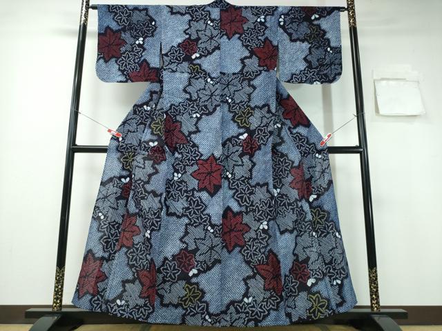 平和屋着物∴夏物 浴衣 有松鳴海絞り 舞葉文 綿 逸品 未使用 CABA0748ng