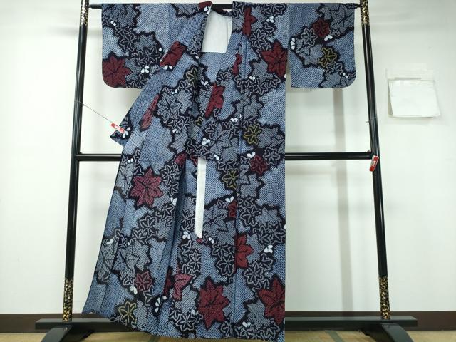 平和屋着物∴夏物 浴衣 有松鳴海絞り 舞葉文 綿 逸品 未使用 CABA0748ng