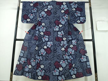 平和屋着物∴夏物 浴衣 有松鳴海絞り 青海波蔦の葉文 綿 逸品 CABA0753ng