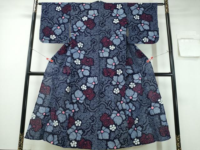 平和屋着物∴夏物 浴衣 有松鳴海絞り 青海波蔦の葉文 綿 逸品 CABA0753ng