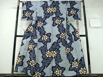 平和屋着物∴夏物 浴衣 有松鳴海絞り 枝花文 綿 逸品 CABA0754ng