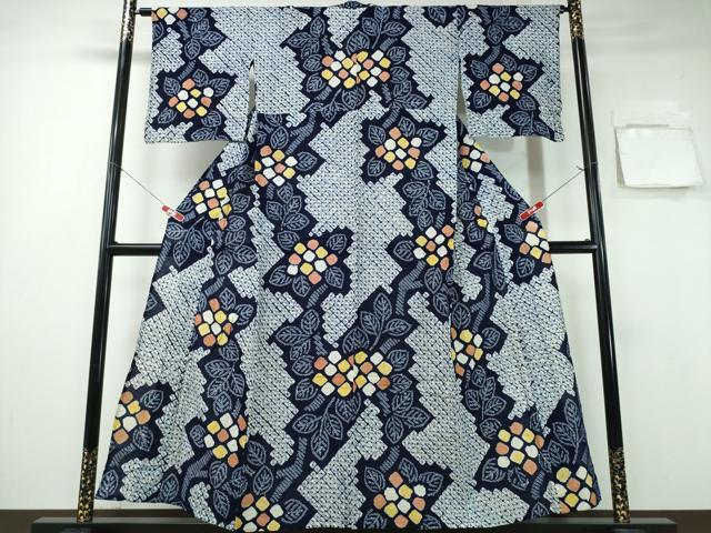 平和屋着物∴夏物 浴衣 有松鳴海絞り 枝花文 綿 逸品 CABA0754ng