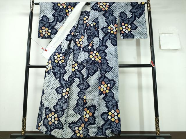 平和屋着物∴夏物 浴衣 有松鳴海絞り 枝花文 綿 逸品 CABA0754ng