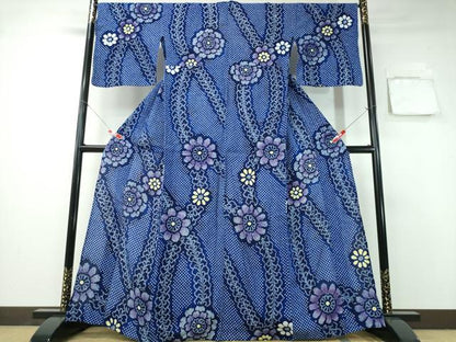 平和屋着物∴夏物 浴衣 有松鳴海絞り 舞葉花文 綿 逸品 CABA0755ng