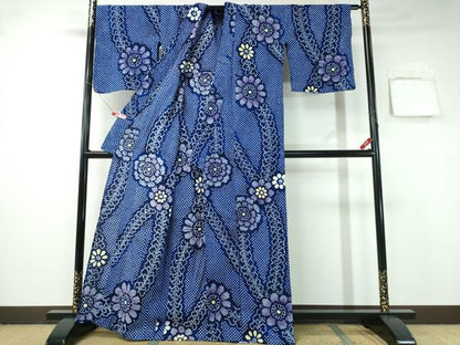 平和屋着物∴夏物 浴衣 有松鳴海絞り 舞葉花文 綿 逸品 CABA0755ng