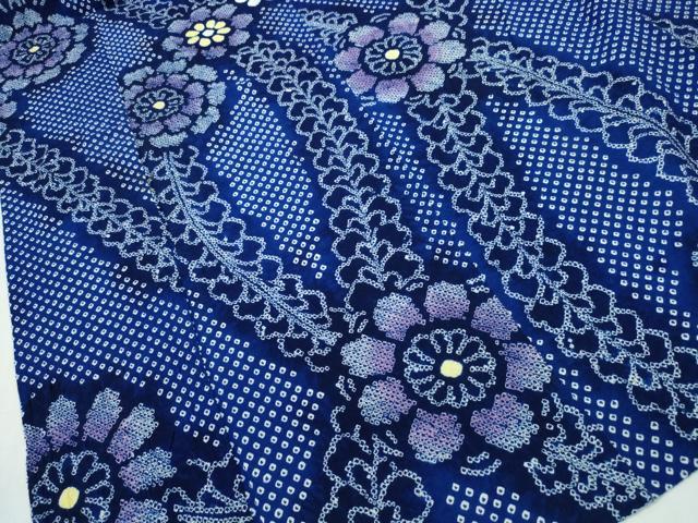平和屋着物∴夏物 浴衣 有松鳴海絞り 舞葉花文 綿 逸品 CABA0755ng