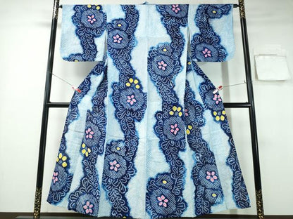 平和屋着物∴夏物 浴衣 有松鳴海絞り 舞花文 綿 逸品 CABA0757ng