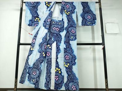 平和屋着物∴夏物 浴衣 有松鳴海絞り 舞花文 綿 逸品 CABA0757ng
