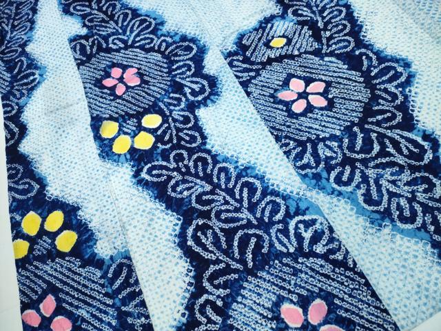 平和屋着物∴夏物 浴衣 有松鳴海絞り 舞花文 綿 逸品 CABA0757ng