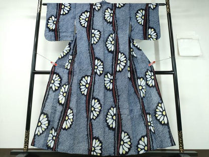 平和屋着物∴夏物 浴衣 有松鳴海絞り よろけ縞花文 綿 逸品 CABA0758ng