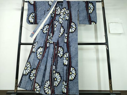 平和屋着物∴夏物 浴衣 有松鳴海絞り よろけ縞花文 綿 逸品 CABA0758ng